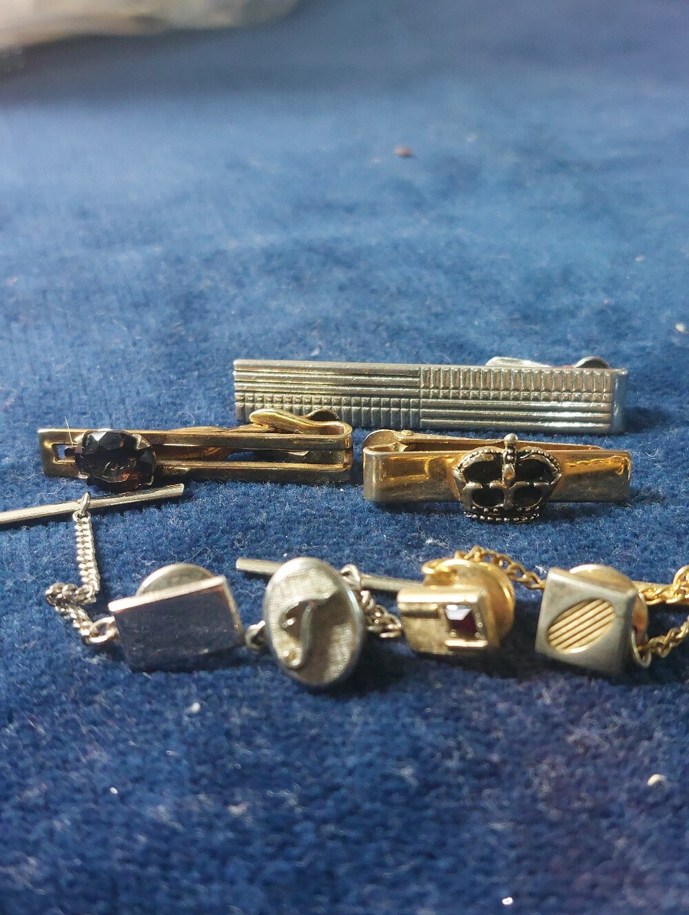 Vintage Swank Tie Clips & Tacks Lot Gold Silver Tone Crown Monogram T (7 Pc)